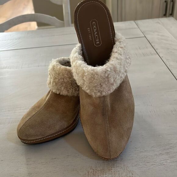 COACH Shearling Suede/Leather Clog Heels - Picture 5 of 12